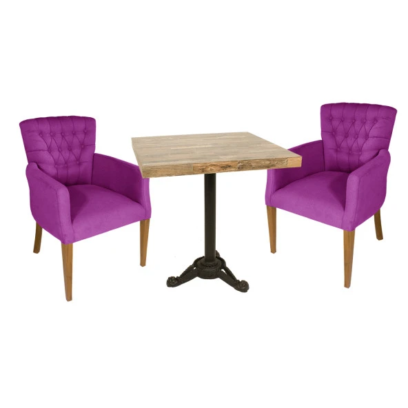 Çipa Laminat Kare - Kapitoneli Berjer 2li Mutfak Masa Takımı - Mor