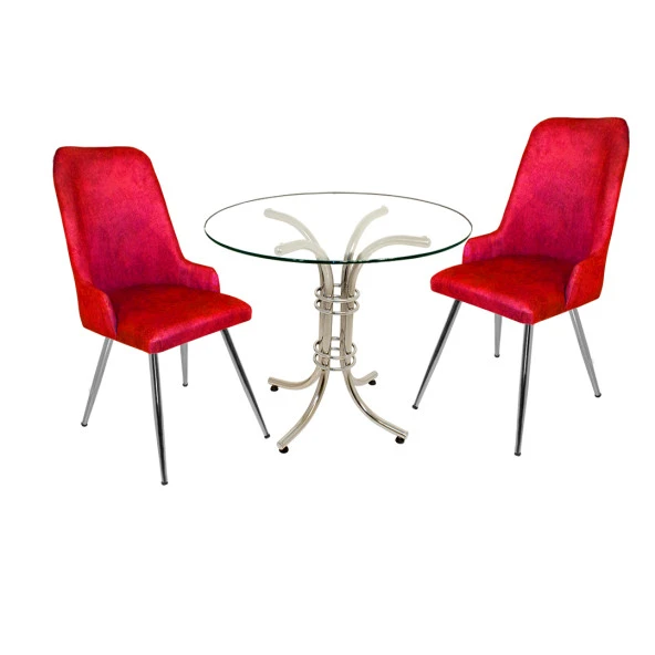 Buket Yuvarlak Cam - Çırağan 2li Mutfak Masa Takımı - Bordo