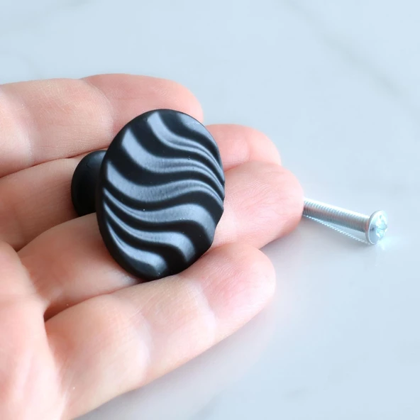 Dalga Düğme Mat Siyah Kulp Mobilya Mutfak Dolabı Çekmece Dolap Kulpları Kapak Kulpu Kulbu Kulb Metal - Resim 7