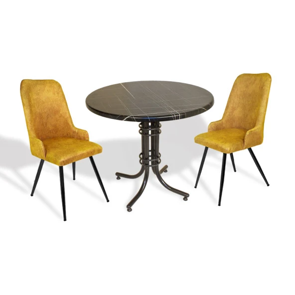 Buket Werzalit Yuvarlak ESB-Çırağan 2li Mutfak Masa Takımı - Royal Mermer Sarı