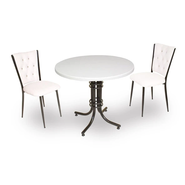 Buket Werzalit Yuvarlak ESB-Kapitoneli 2li Mutfak Masa Takımı - Beyaz