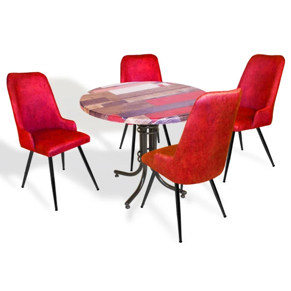 Buket Werzalit Yuvarlak ESB-Çırağan Mutfak Masa Takımı -  Red Wood Kırmızı