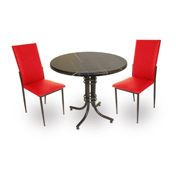 Buket Werzalit Yuvarlak ESB-Gözde 2li Mutfak Masa Takımı - Royal Mermer Kırmızı