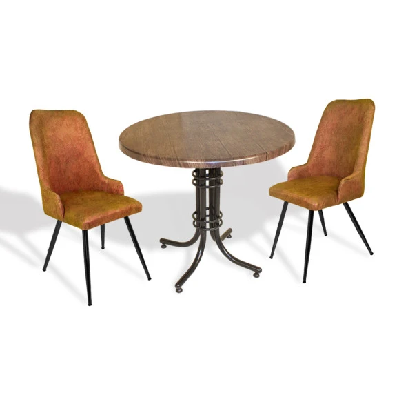 Buket Werzalit Yuvarlak ESB-Çırağan 2li Mutfak Masa Takımı - Antik Dark Kiremit