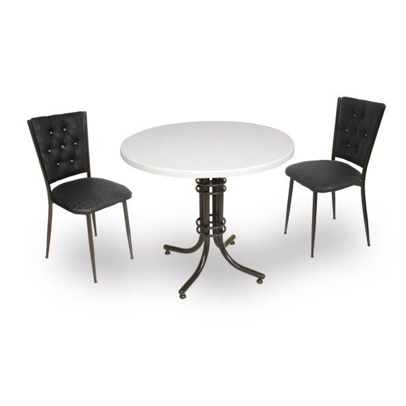 Buket Werzalit Yuvarlak ESB-Kapitoneli 2li Mutfak Masa Takımı - Siyah