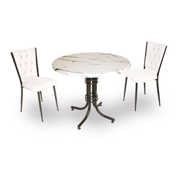 Buket Werzalit Yuvarlak ESB-Kapitoneli 2li Mutfak Masa Takımı - Bianco Cararra Beyaz