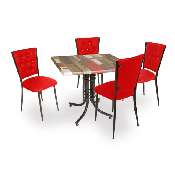 Buket Werzalit Kare ESB-Kapitoneli Mutfak Masa Takımı - Red  Wood Kahve ürün görseli 1