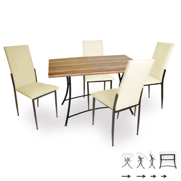 Modern Katlanır Werzalit-Gözde Mutfak Masa Takımı - Indiana Wood Krem