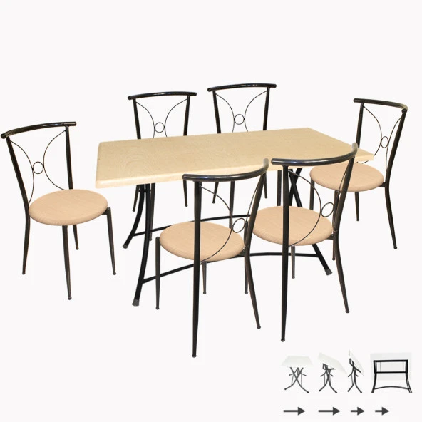 Modern Katlanır Werzalit-Tiffany Mutfak Masa Takımı 6 Kişilik - Akçaağaç