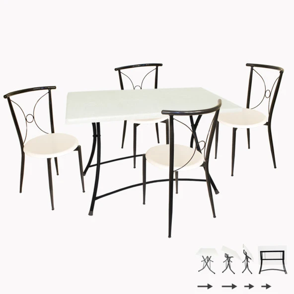 Modern Katlanır Werzalit - Tiffany Mutfak Masa Takımı - Beyaz