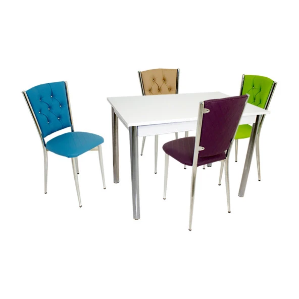 Akasya Kapitoneli Mutfak Masa Takımı (Deri) - Gökkuşağı