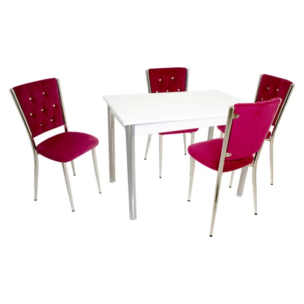 Akasya Kapitoneli Mutfak Masa Takımı (Kumaş) - Kırmızı