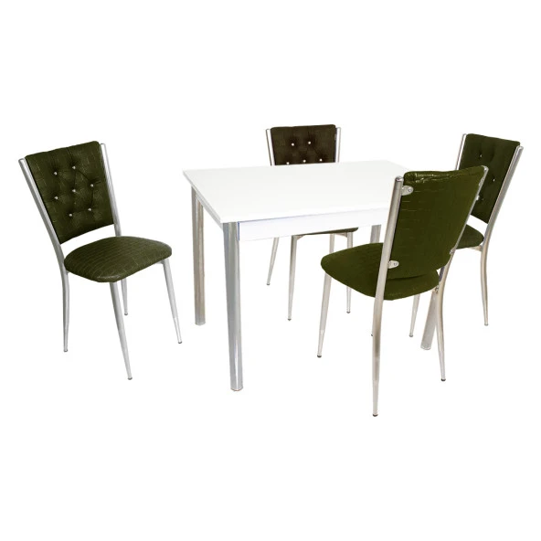 Akasya Kapitoneli Mutfak Masa Takımı (Deri) - Kahve