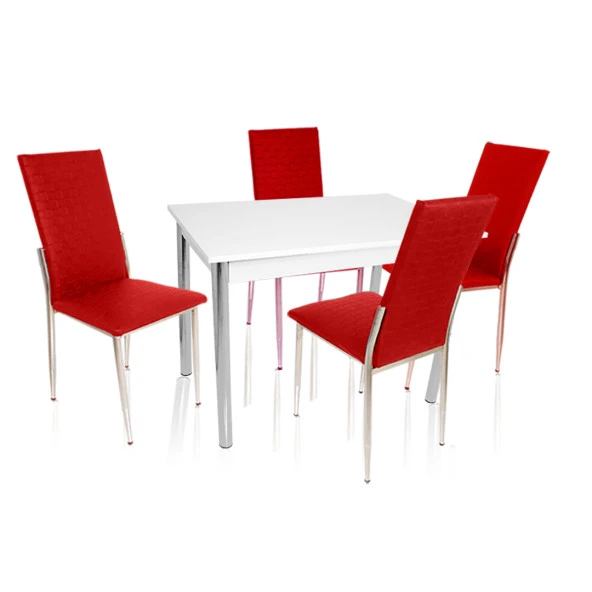 Akasya Gözde Mutfak Masa Takımı (Deri) - Kırmızı