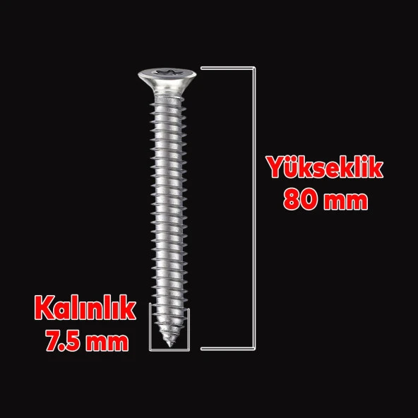 Buldex Vida 7.5x80 mm 50 ADET Sivri Uçlu Dübelsiz Beton Vidası Tork Duvar Vidası Buldeks - 2