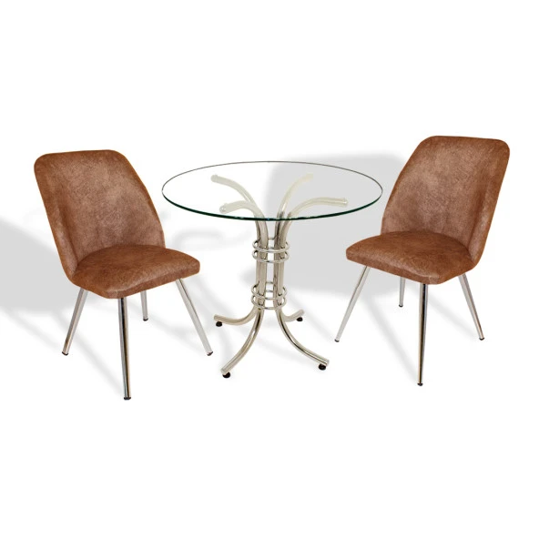 Buket Yuvarlak Cam - Nilüfer Fiskos Seti - Kahve