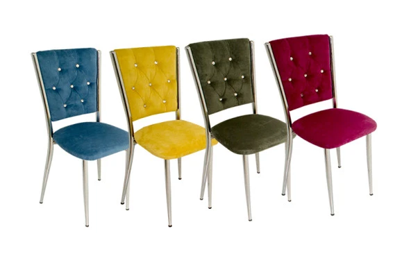 Kapitoneli Sandalye (Kumaş) (4 Adet) - Gökkuşağı