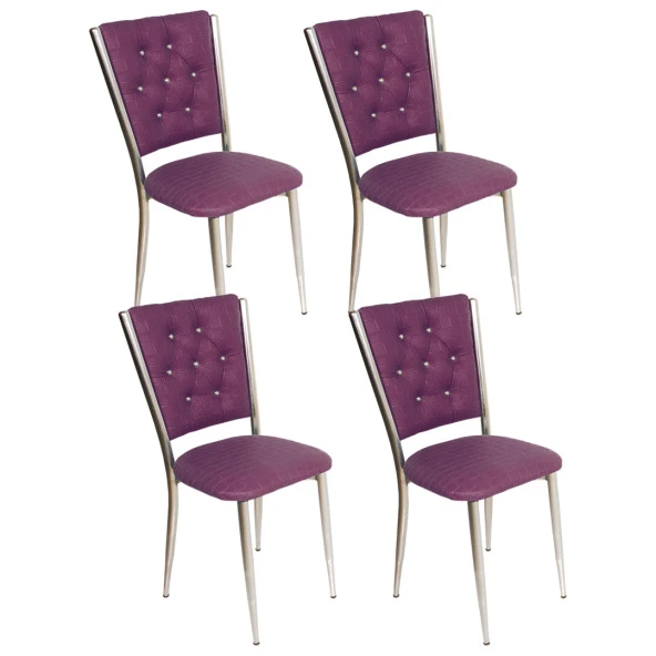 Kapitoneli Sandalye (Deri) (4 Adet) - Mor