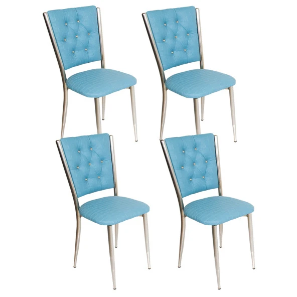 Kapitoneli Sandalye (Deri) (4 Adet) - Turkuaz ürün görseli 1