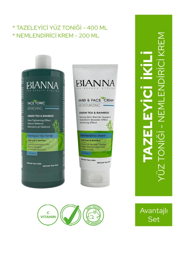 Bianna Yeşil Çay ve Bambu özlü Nemlendirici Krem ve Yüz Temizleme Toniği