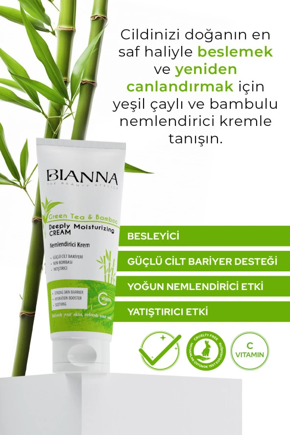 Bianna Yeşil Çaylı ve Bambu Özlü Nemlendirici Krem 200ml - 2