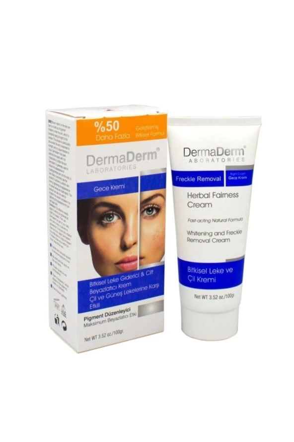DermaDerm Doğal Leke Giderici Cilt Yüz Beyazlatcı Gece Kremi 100gr