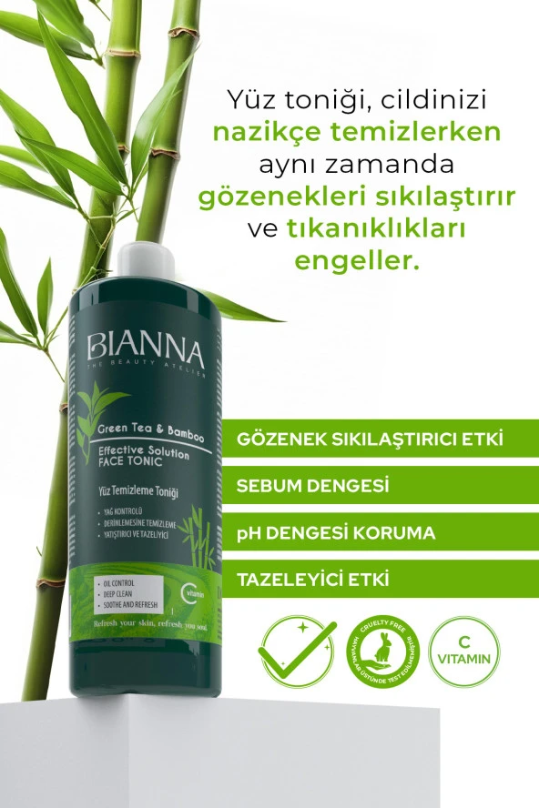 Bianna Tonik C Vitaminli Bambulu ve Yeşil Çaylı Yüz Temizleme Toniği - 400ml - 2