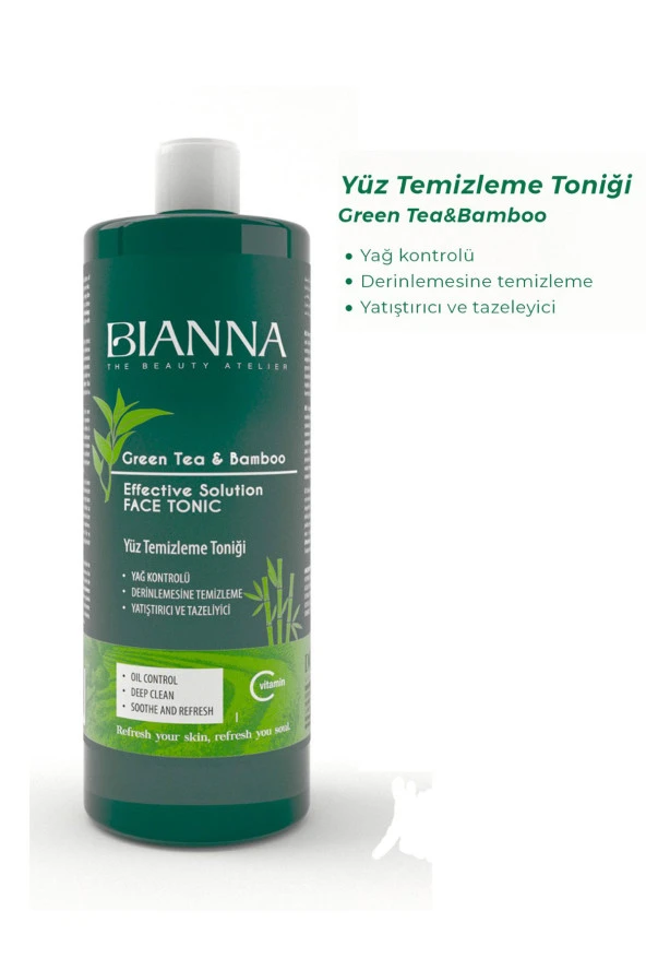 Bianna Yeşil Çay ve Bambu özlü Yüz Temizleme Toniği 400 ml - Resim 3
