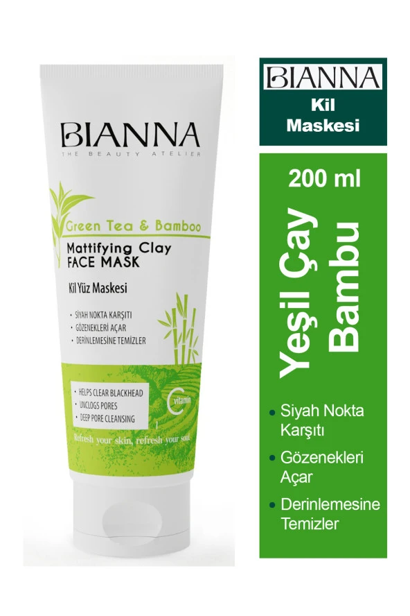 Bianna Yeşil Çay ve Bambu Özlü Kil Maskesi 200 ml. C vitaminli