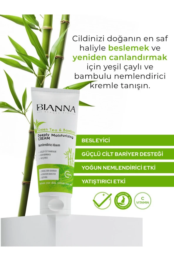 Bianna Yeşil Çay ve Bambu özlü Nemlendirici Krem ve Yüz Temizleme Toniği - 3