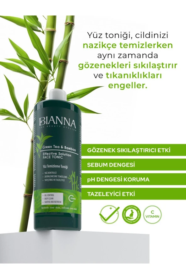 Bianna Yeşil Çay ve Bambu özlü Nemlendirici Krem ve Yüz Temizleme Toniği - 4