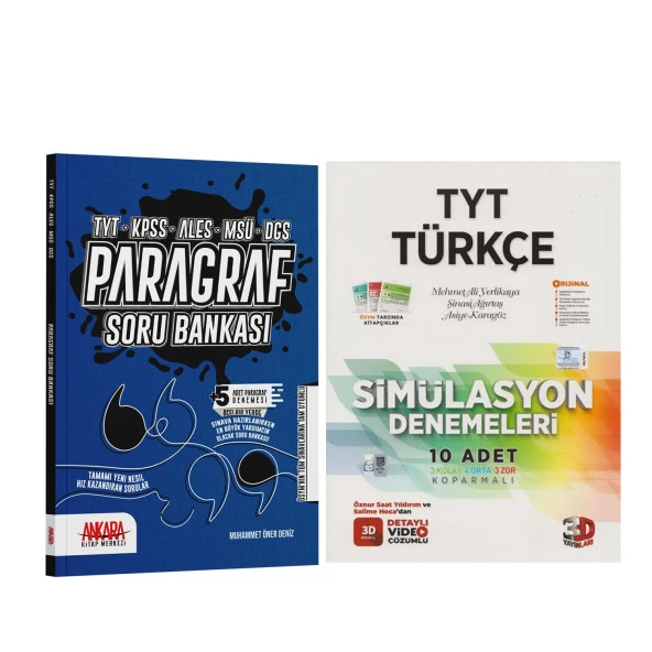 3D TYT Türkçe Deneme ve AKM Paragraf Soru Bankası Seti 2 Kitap