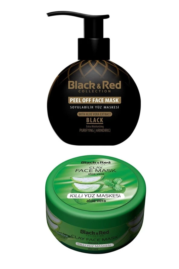 Black Red Black & Red Soyulabilir Siyah Yüz Maskesi Arındırıcı 250 Ml - Killi Yüz Maskesi Aloe Vera 400gr