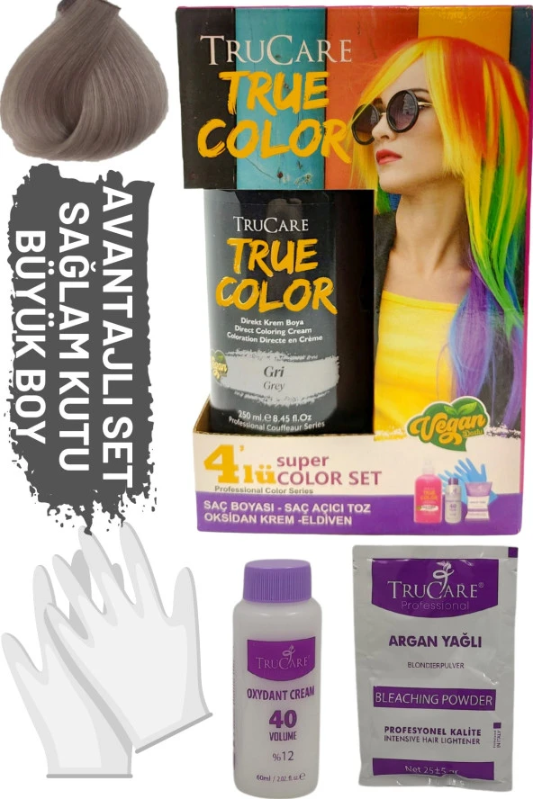 Trucare Truecolor Gri Saç Boyası Seti Saç Açıcı Ve Eldivenli