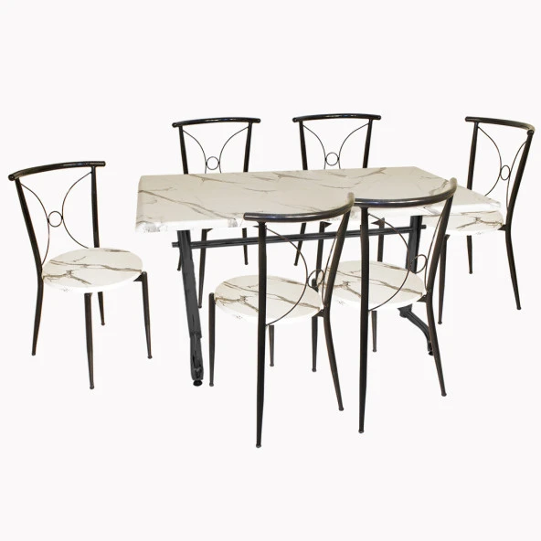 Valerya Werzalit - Tiffany Werzalit Masa Takımı (80x140) (6 Kişilik) - Bıanca Carrara Beyaz ürün görseli