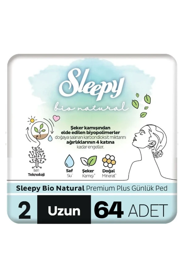 Sleepy Bio Natural Premium Plus Günlük Ped Uzun 64 Adet Ped - 2