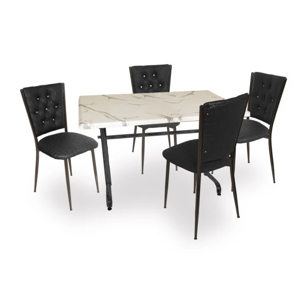 Valerya Werzalit - Kapitoneli Masa Takımı (80x140) - Bıanco Carrarı  Siyah ürün görseli