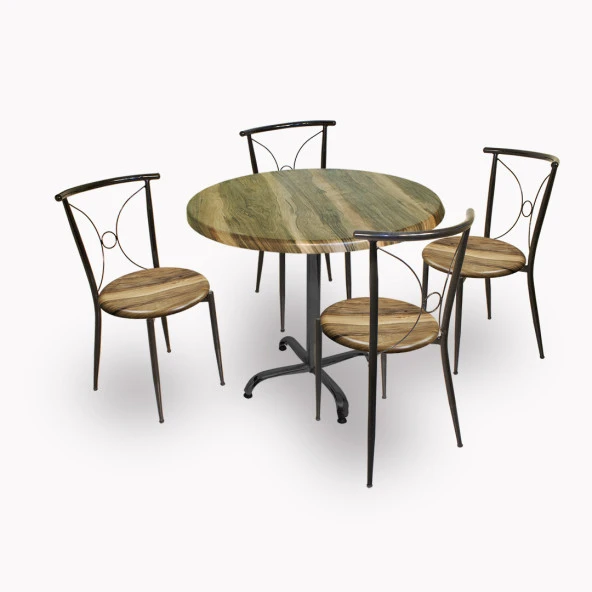 Indigo Werzalit Yuvarlak - Tiffany Masa Takımı (90cm) - Indiana Wood  Kahve