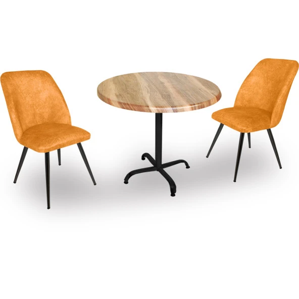 Indigo Werzalit Yuvarlak - Nilüfer 2li Masa Takımı (90 cm çap) - Indıana Wood Sarı