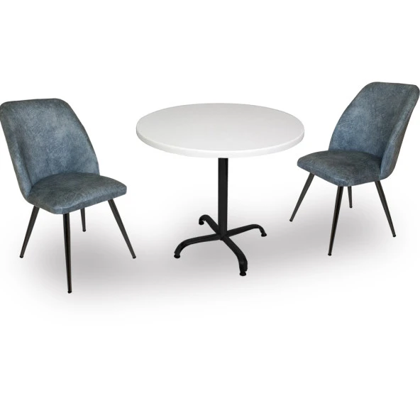 Indigo Werzalit Yuvarlak - Nilüfer 2li Masa Takımı (90 cm çap) - Mavi