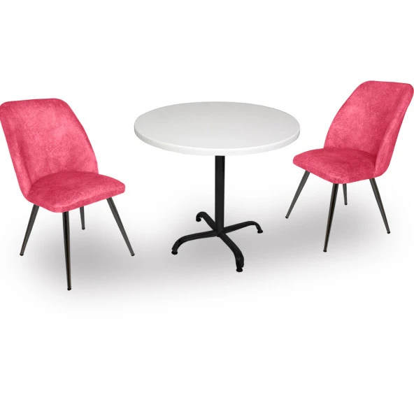 Indigo Werzalit Yuvarlak - Nilüfer 2li Masa Takımı (90 cm çap) - Pembe