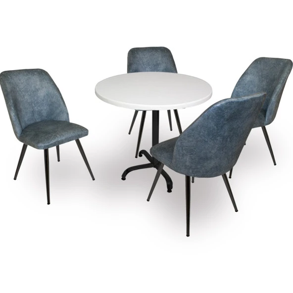 Indigo Werzalit Yuvarlak - Nilüfer Masa Takımı (90 cm çap) - Mavi