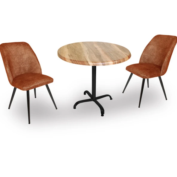 Indigo Werzalit Yuvarlak - Nilüfer 2li Masa Takımı (90 cm çap) - Indiana Wood  Kahve