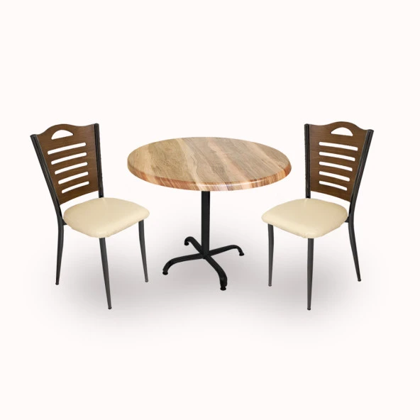 Indigo Werzalit Yuvarlak - Merdiven Tip 2li Masa Takımı (90 cm çap) - Indiana Wood Krem