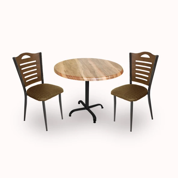 Indigo Werzalit Yuvarlak - Merdiven Tip 2li Masa Takımı (70 cm çap) - Inndiana Wood Kahve ürün görseli 1