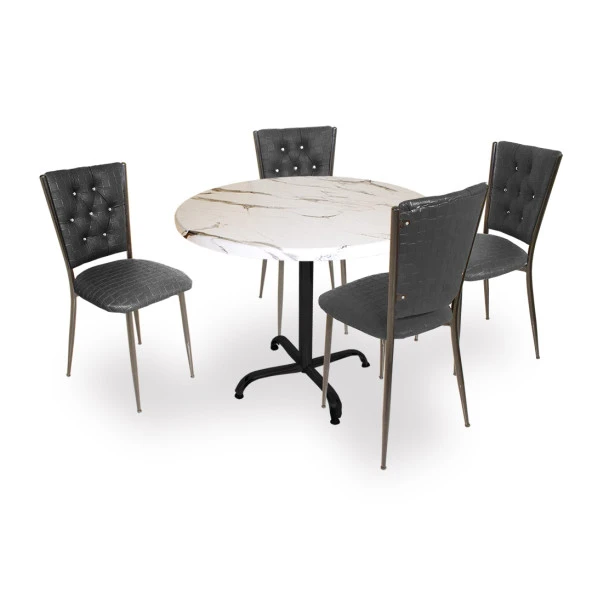 Indigo Werzalit Yuvarlak - Kapitoneli Masa Takımı (90 cm çap) - Afyon Mermer ürün görseli