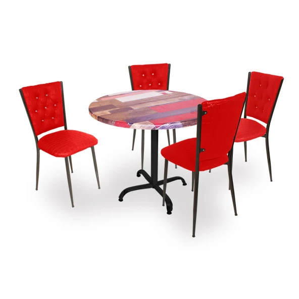 Indigo Werzalit Yuvarlak - Kapitoneli Masa Takımı (70 cm çap) - Red Wood Kırmızı ürün görseli 1