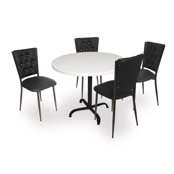 Indigo Werzalit Yuvarlak - Kapitoneli Masa Takımı (90 cm çap) - Siyah ürün görseli