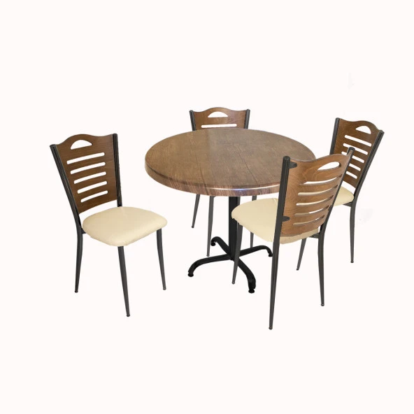 Indigo Werzalit Yuvarlak - Merdiven Tip Masa Takımı (90 cm çap) - Antik Dark Krem