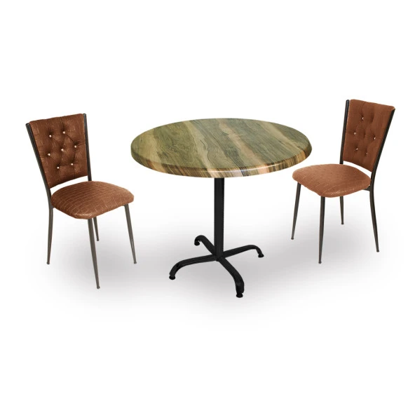 Indigo Werzalit Yuvarlak - Kapitoneli 2li Masa Takımı (70 cm çap) - Indiana Wood Kahve